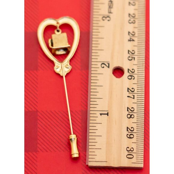 Vintage Victorian Heart Gold Tone Stick Pin - O13 - Picture 2 of 2